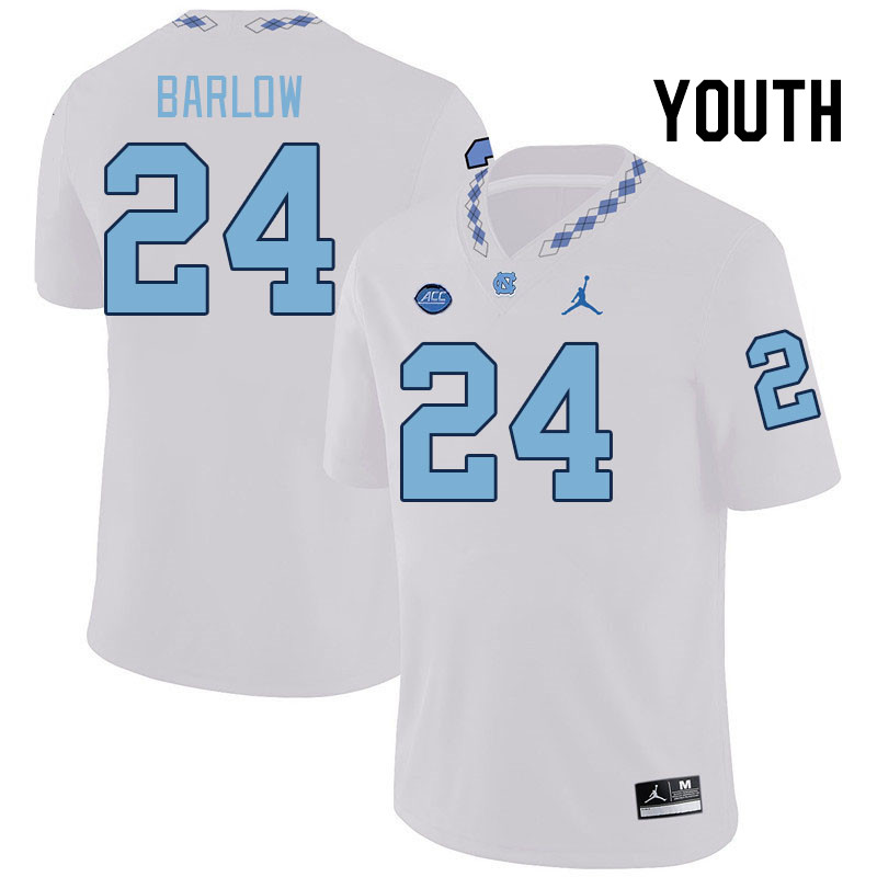 Youth #24 Darwin Barlow North Carolina Tar Heels College Football Jerseys Stitched-White
